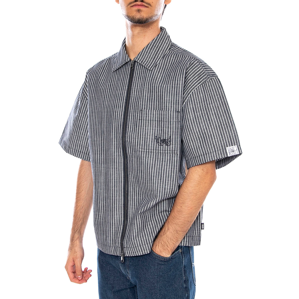 Raw Instinct Shirt Navy -- Camicia Maniche Corte con Zip Blu VN000R97 D3A1 VANS 