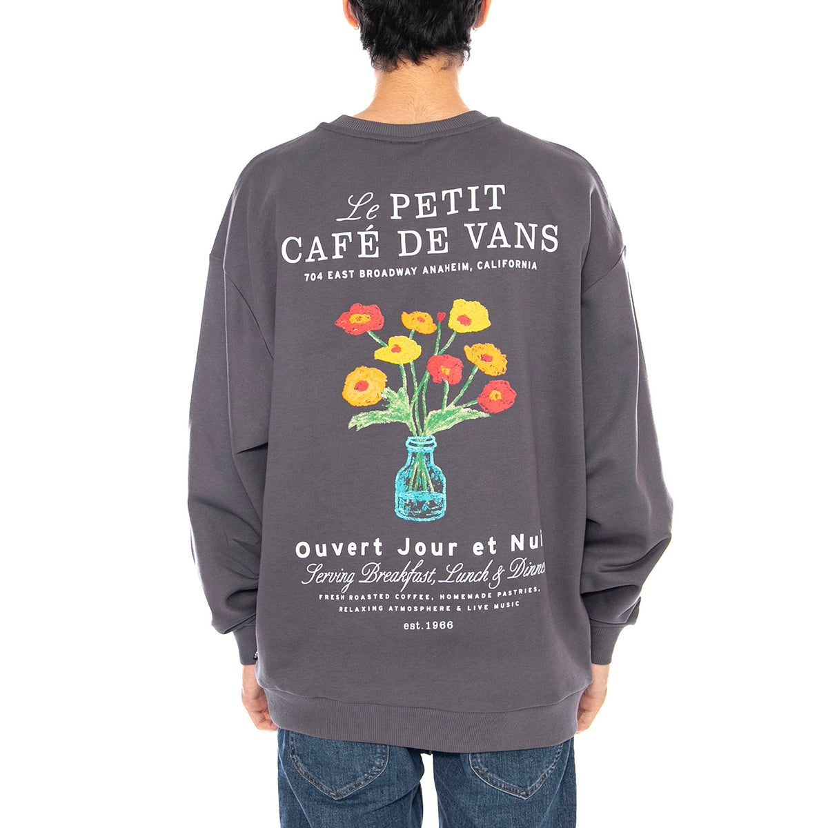 Cafe Vans OS PO Asphalt Crewneck Sweatshirt -- Felpa Girocollo Grigia VN000RCB 1O71 VANS 