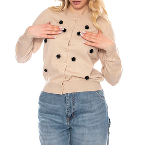 Knit Cardigan with Sequin Flowers -- Cardigan Donna Beige 53W/10706 White WILD PONY 