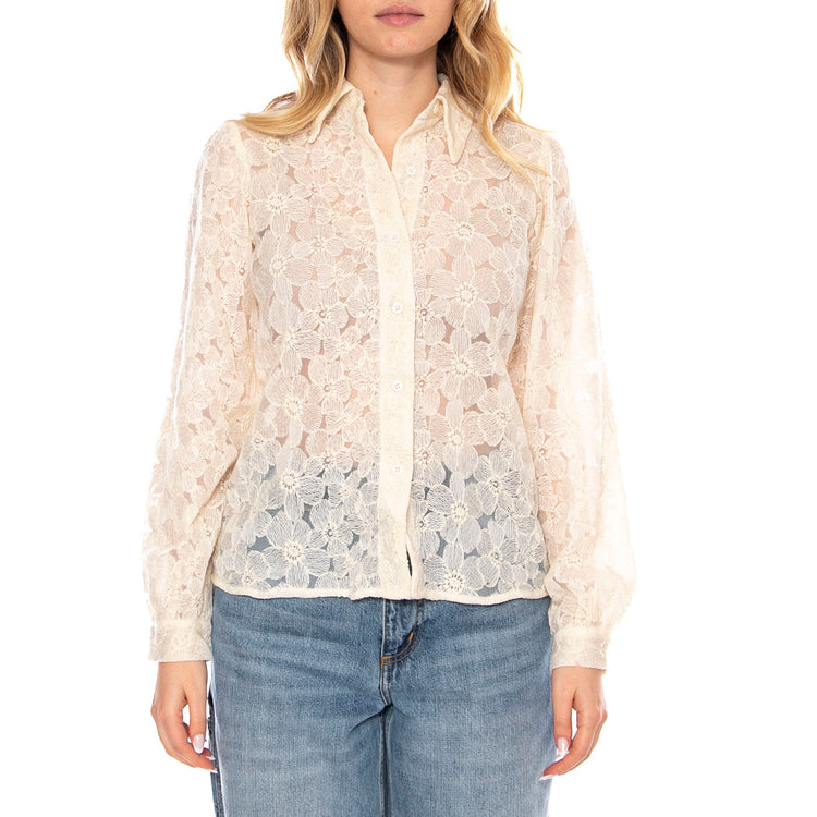 Camisa con Encaje Floral -- Camicia Donna Bianca 53W/11249 Blanca WILD PONY 