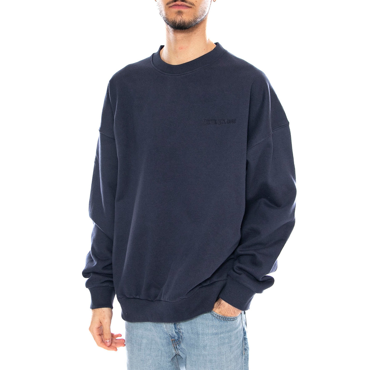 Embroidered Heavy Weight Crew -- Maglione Uomo Washed Navy Blu 22696 WANAV BRIXTON 