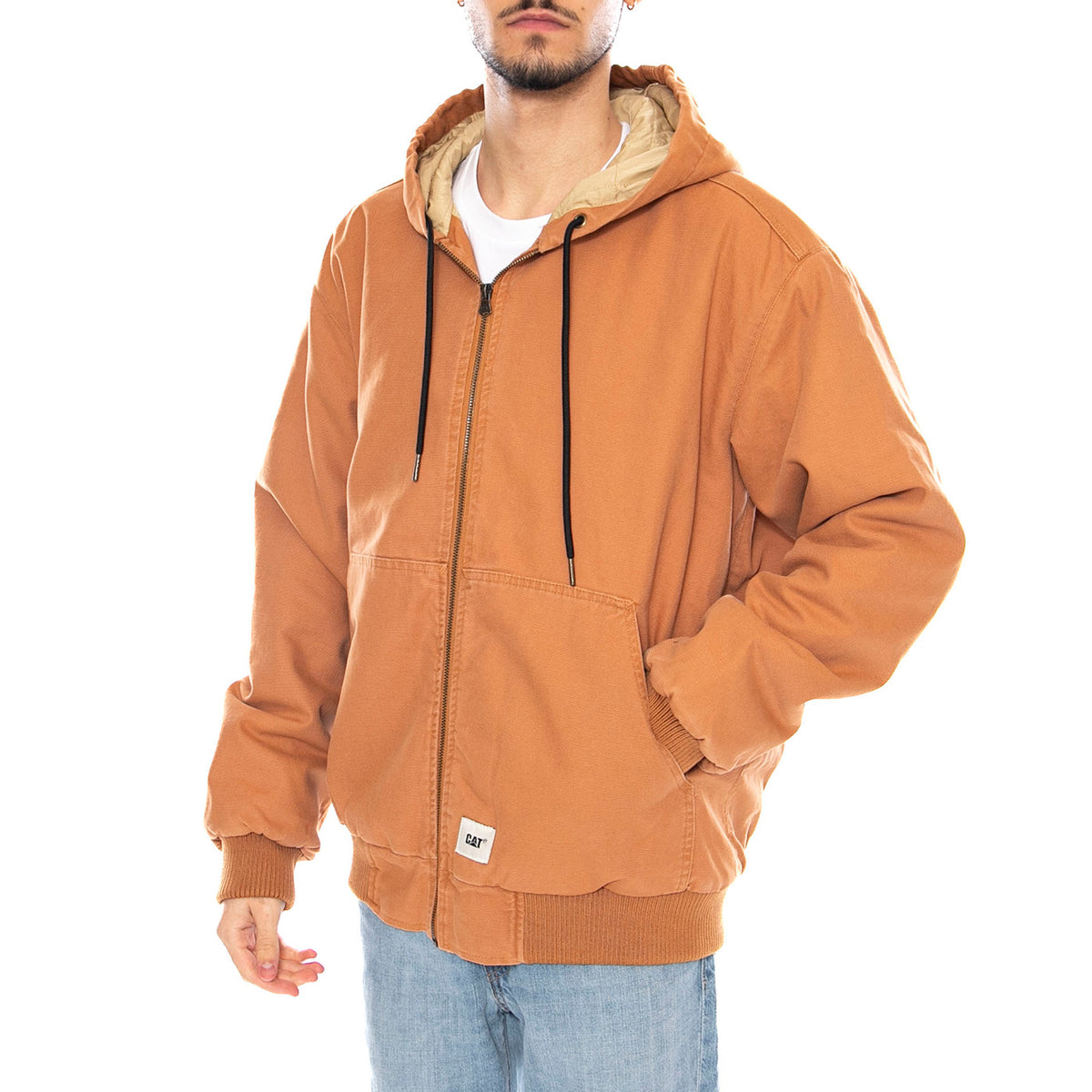Washed Active Jacket -- Giacca Uomo Duck Marrone con Cappuccio 6040087 16-1432 CAT 