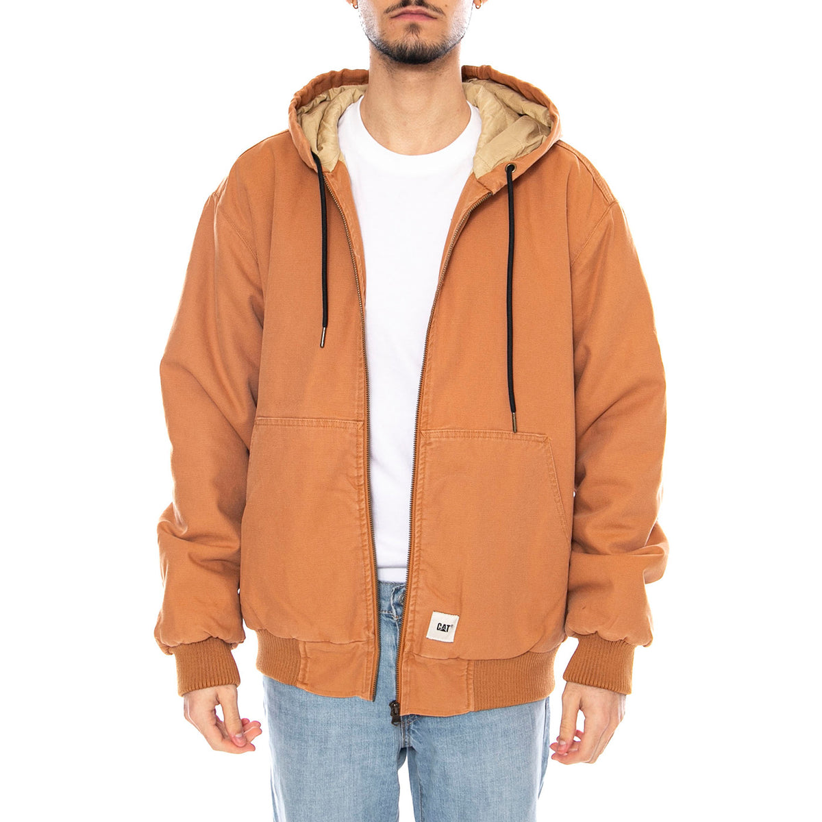 Washed Active Jacket -- Giacca Uomo Duck Marrone con Cappuccio 6040087 16-1432 CAT 