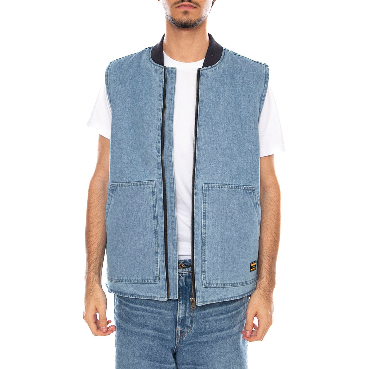 Spring Denim Vest Light Wash - Giacca Smanicata Denim Jeans Uomo Blu 6040116 10135 CAT 