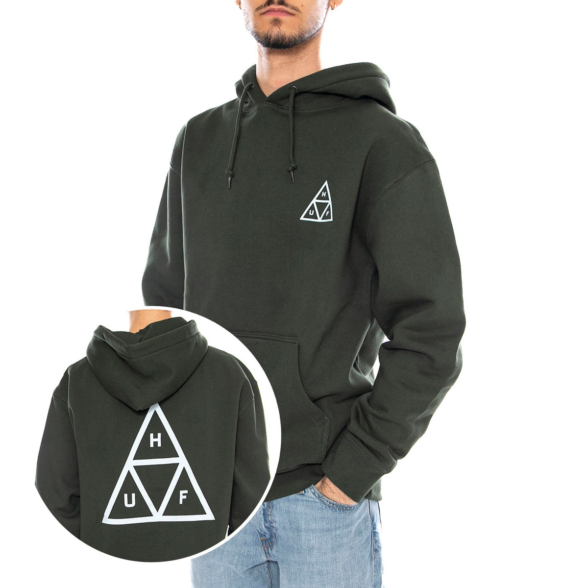 HUF Set TT P/O Hoodie -- Felpa Uomo Cappuccio Hunt Green PF00572 HUN HUF 
