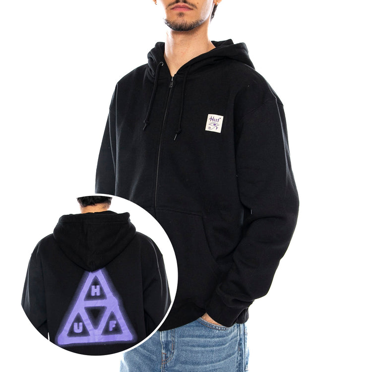 HUF HORUS F/Z HOODIE BLACK - Felpa con Cappuccio Uomo Nera PF00614 BLK HUF 