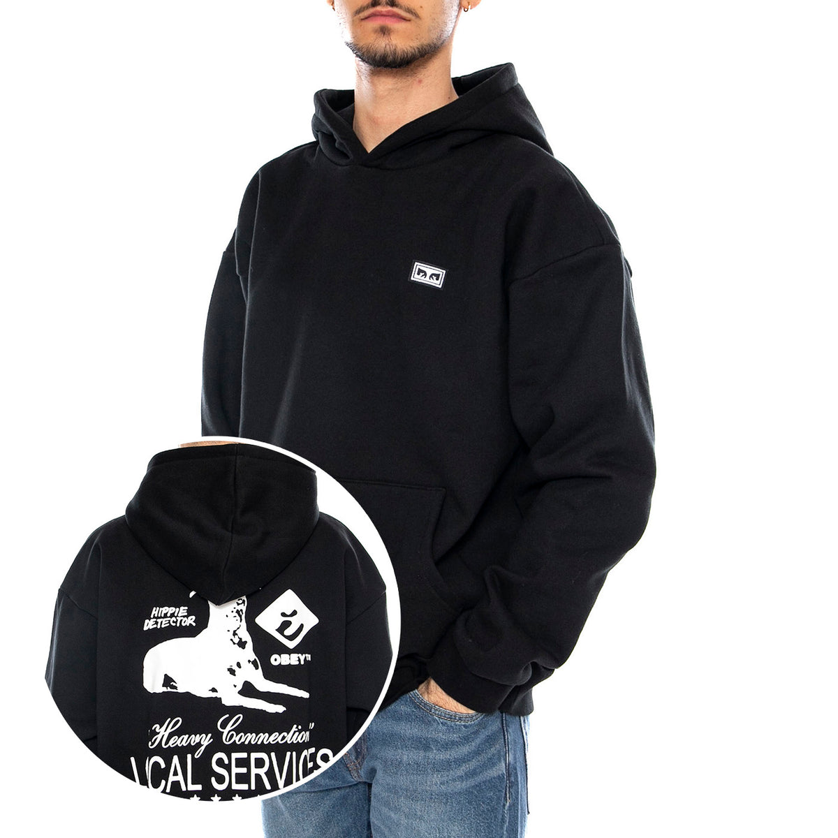 Services Extra Heavy Hood Fleece Black -- Felpa con Cappuccio Uomo Nera 112470238 BLK OBEY 