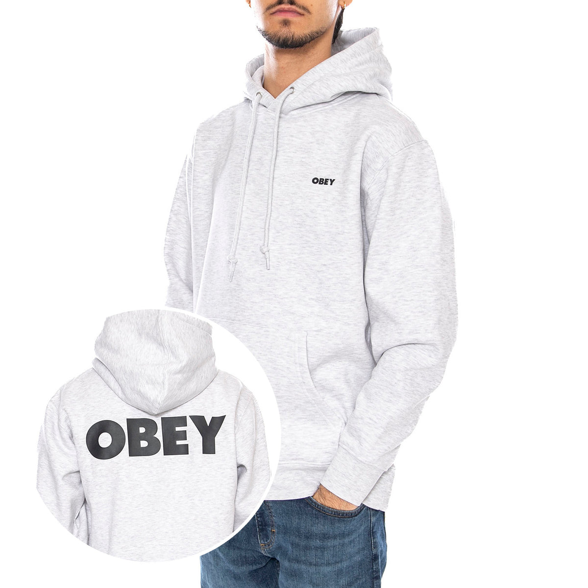 Obey Bold Hood Fleece Heather Grey - Felpa con Cappuccio Uomo Grigia 112842349 HEA OBEY 