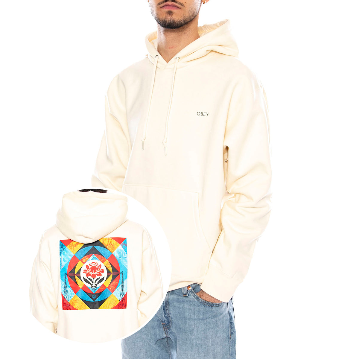 Obey Geometric Power Canvas Fleece -- Felpa Uomo Unbleached Bianca 112843938 UBL OBEY 