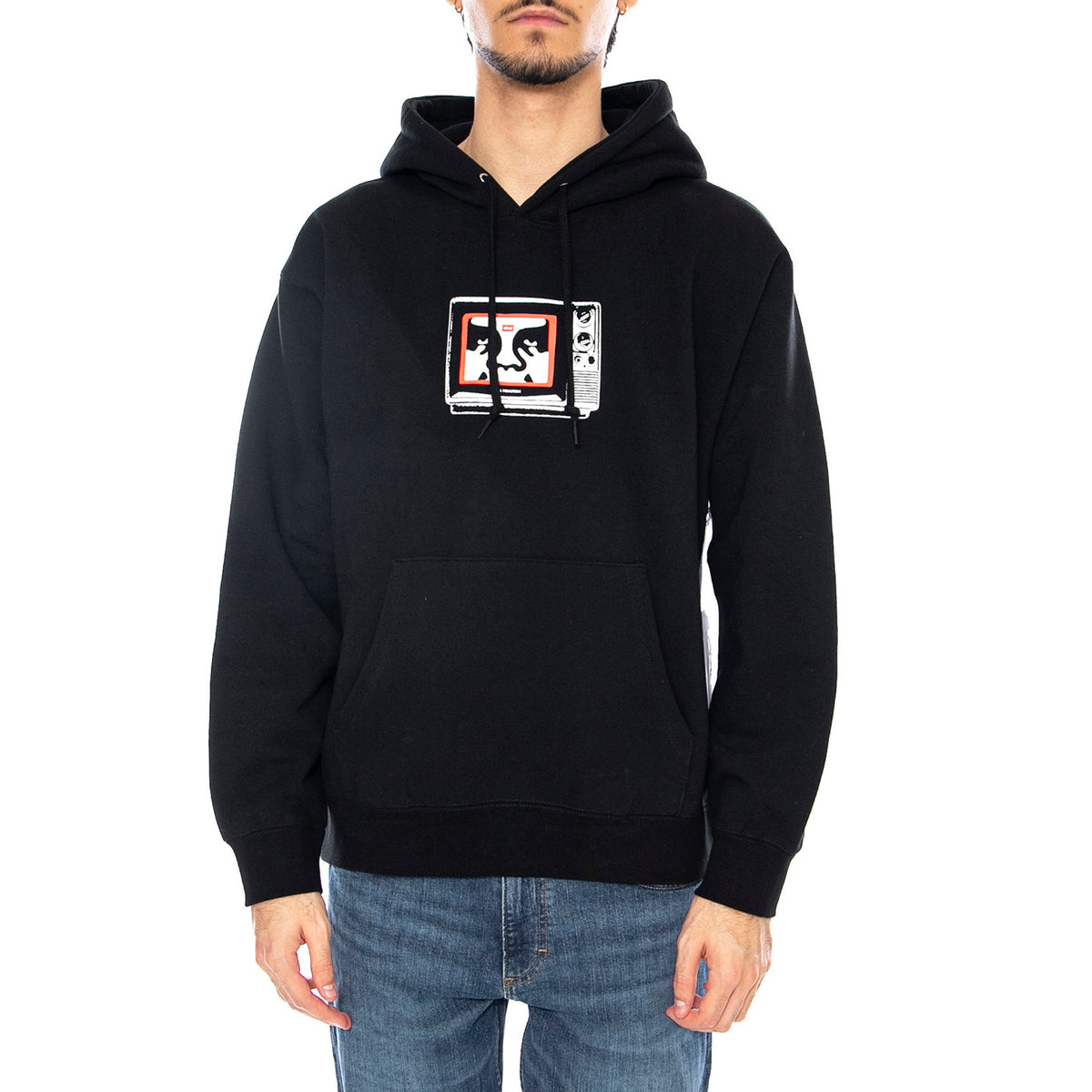 Obey TV Fleece Black - Felpa con Cappuccio Uomo Nera 112843940 BLK OBEY 