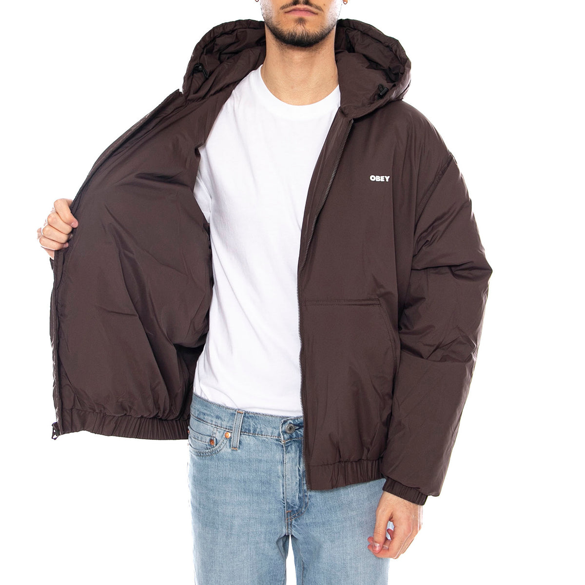 Retreat Hooded Jacket -- Giacca Uomo Marrone con Cappuccio 121800547 JVA OBEY 