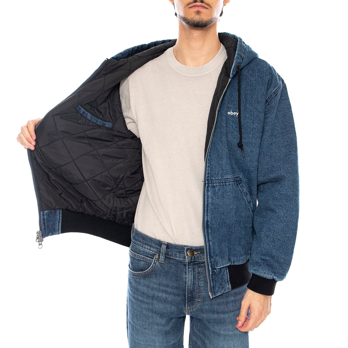 Wiltern Zip Up Hood Jacket Stone Wash Blue - Giacca con Cappuccio Uomo Blu 121800573 STN OBEY 