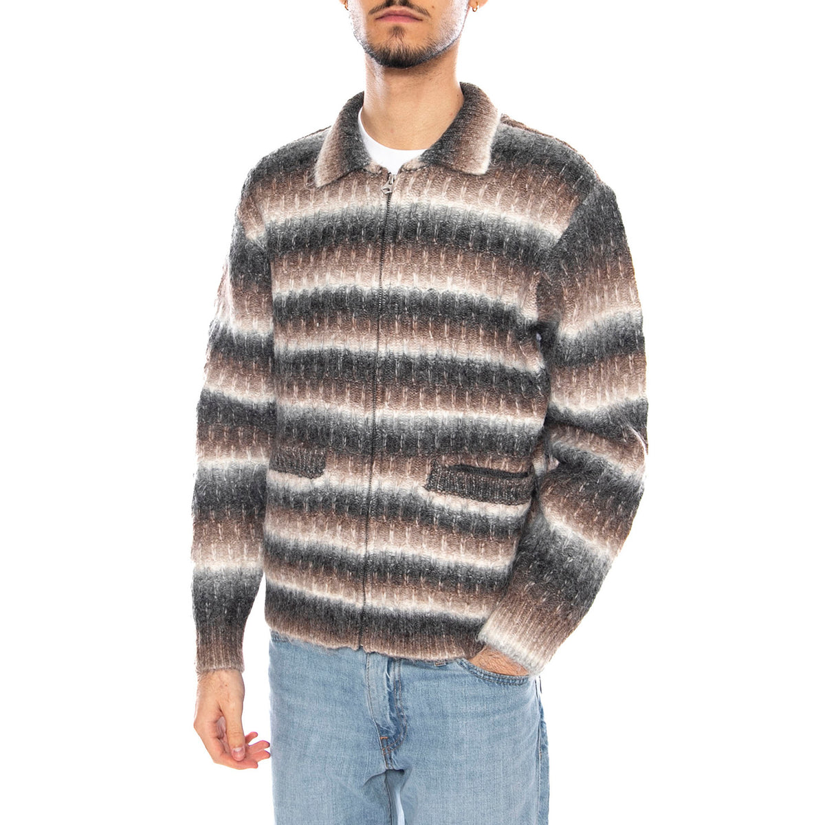 Reggie Zip Up Cardigan -- Cardigan Uomo Nero Multi 151010038 BKM OBEY 