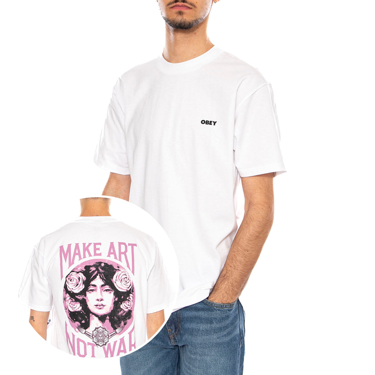 Obey Make Art Not War Tee -- Maglietta Girocollo Uomo Bianca 165264062 WHT OBEY 