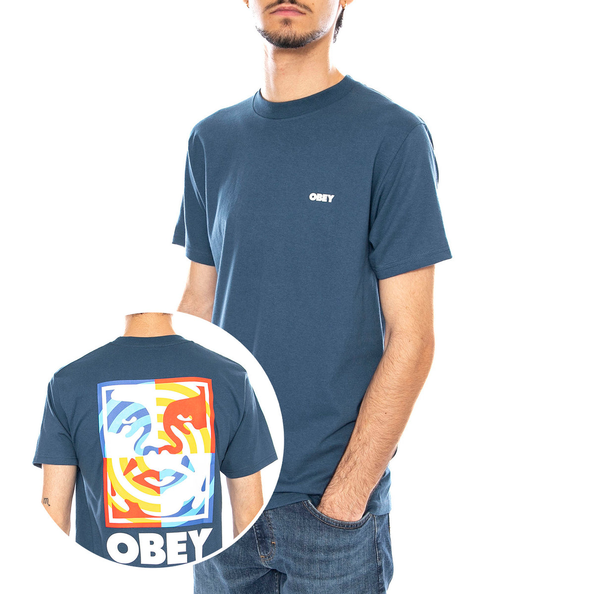 Obey Target Icon Tee Harbor Blue - Maglietta Girocollo Uomo Blu 165264065 HBU OBEY 