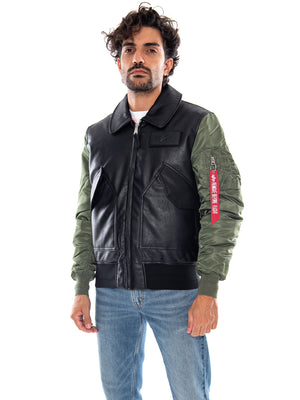 CWU FAUX LEATHER MOD WINTER JACKET BLACK - Giacca Uomo Nera / Multicolore<BR/> 268140 01 ALPHA INDUSTRIES 