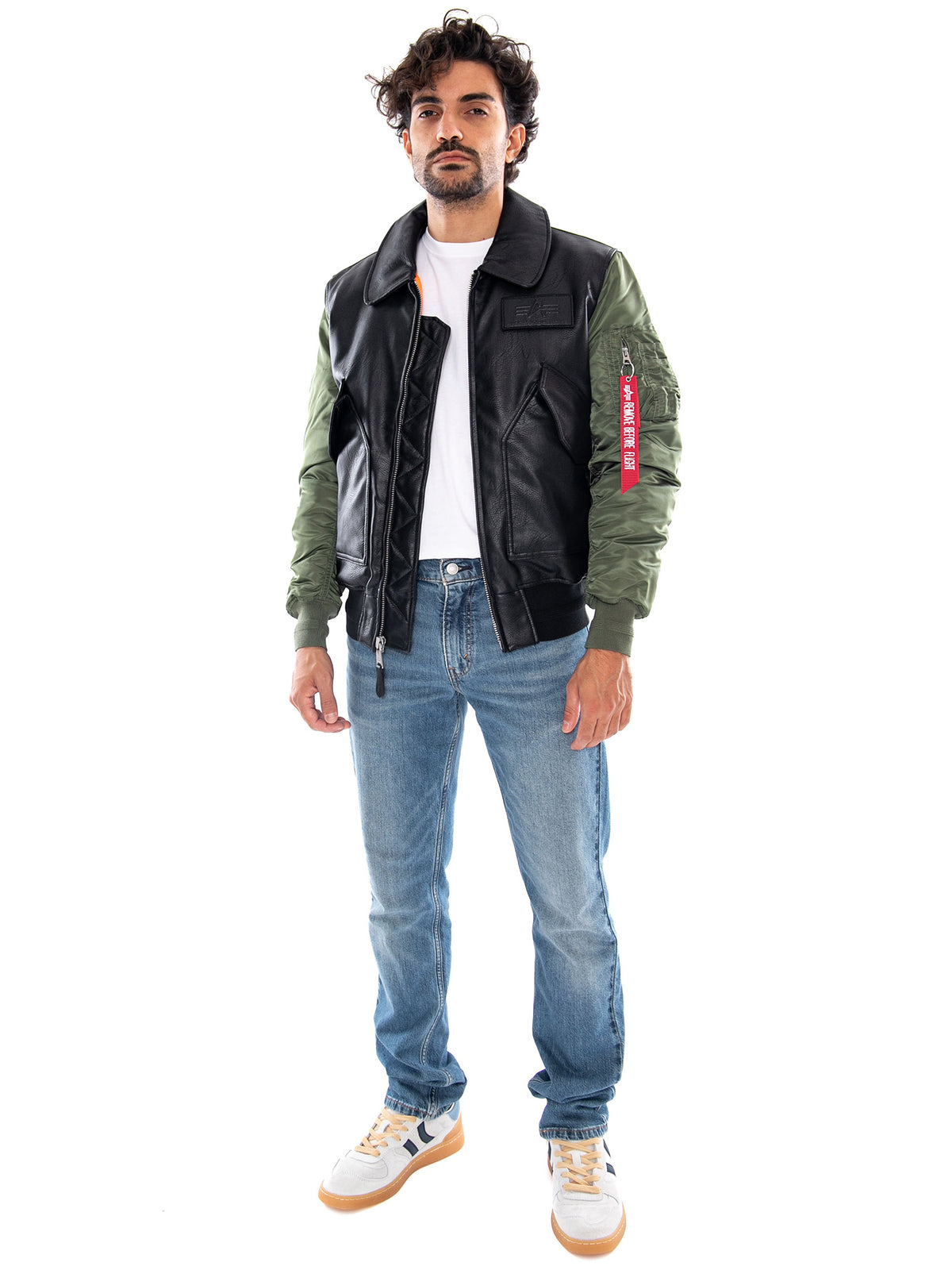 CWU FAUX LEATHER MOD WINTER JACKET BLACK - Giacca Uomo Nera / Multicolore<BR/> 268140 01 ALPHA INDUSTRIES 