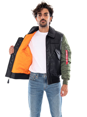 CWU FAUX LEATHER MOD WINTER JACKET BLACK - Giacca Uomo Nera / Multicolore<BR/> 268140 01 ALPHA INDUSTRIES 