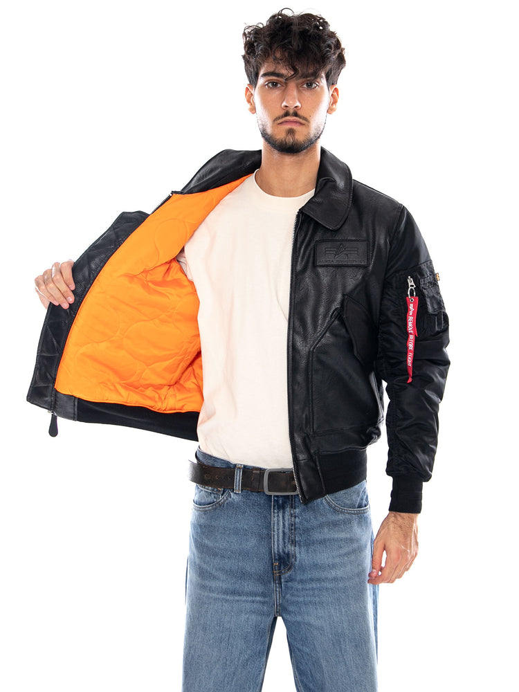 CWU FAUX LEATHER MOD WINTER JACKET BLACK - Giacca Uomo Nera 268140 03 ALPHA INDUSTRIES 