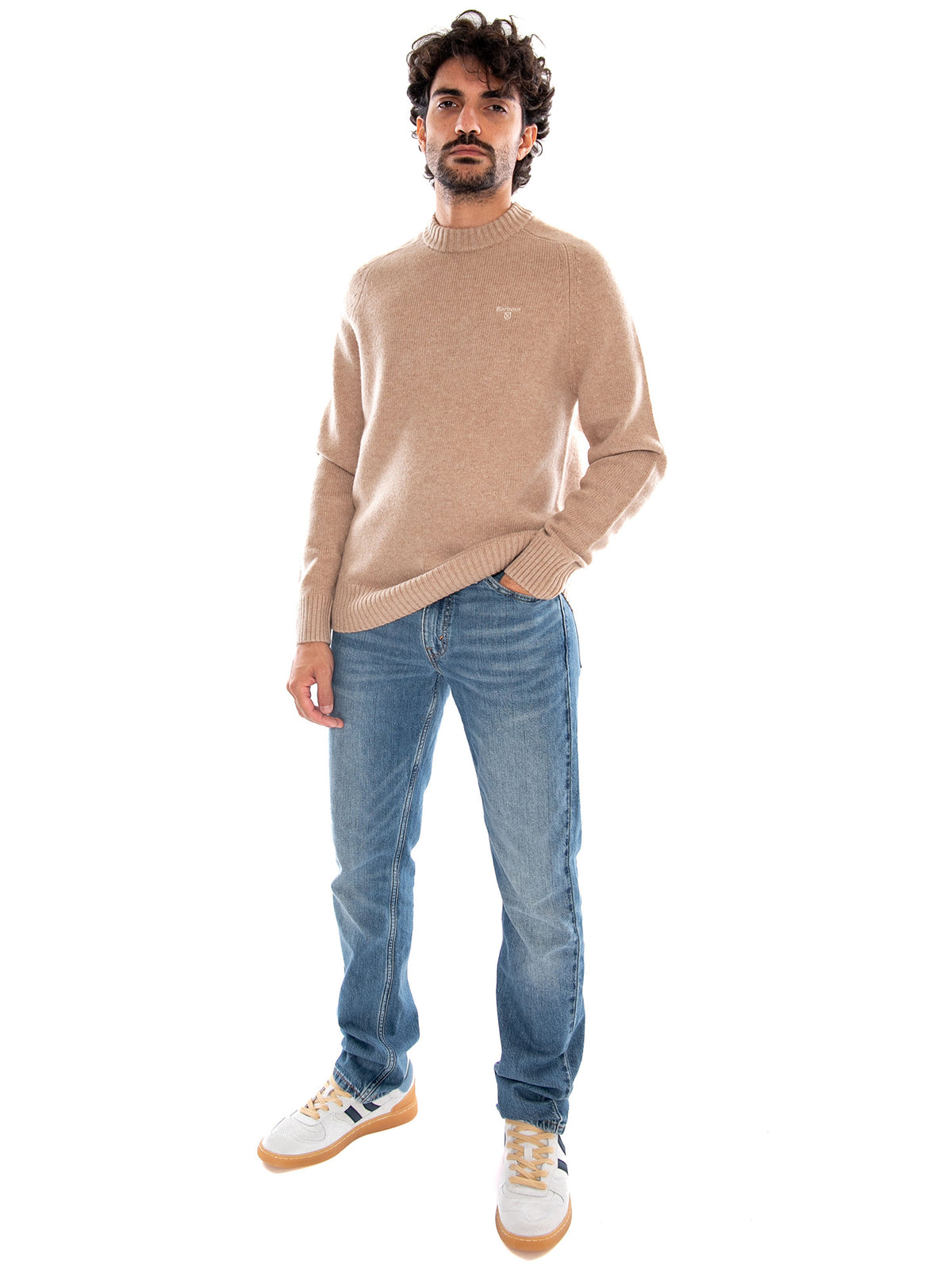 NEWTOWN CREW NECK SWEATER Washed Stone - Maglione Girocollo Uomo Beige Pietra 262MMKN1773 ST17 BARBOUR 