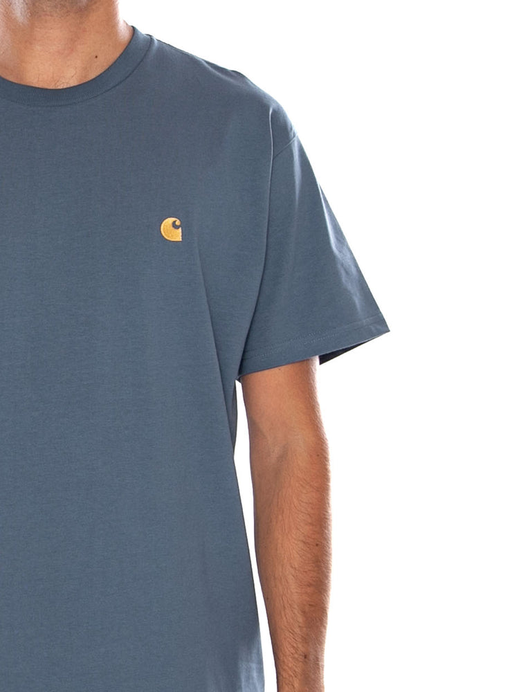 CARHARTT WIP S/S CHASE T-SHIRT ICESHEET / GOLD - Maglietta Girocollo Uomo Azzurra I026391 3XFXX CARHARTT WIP 