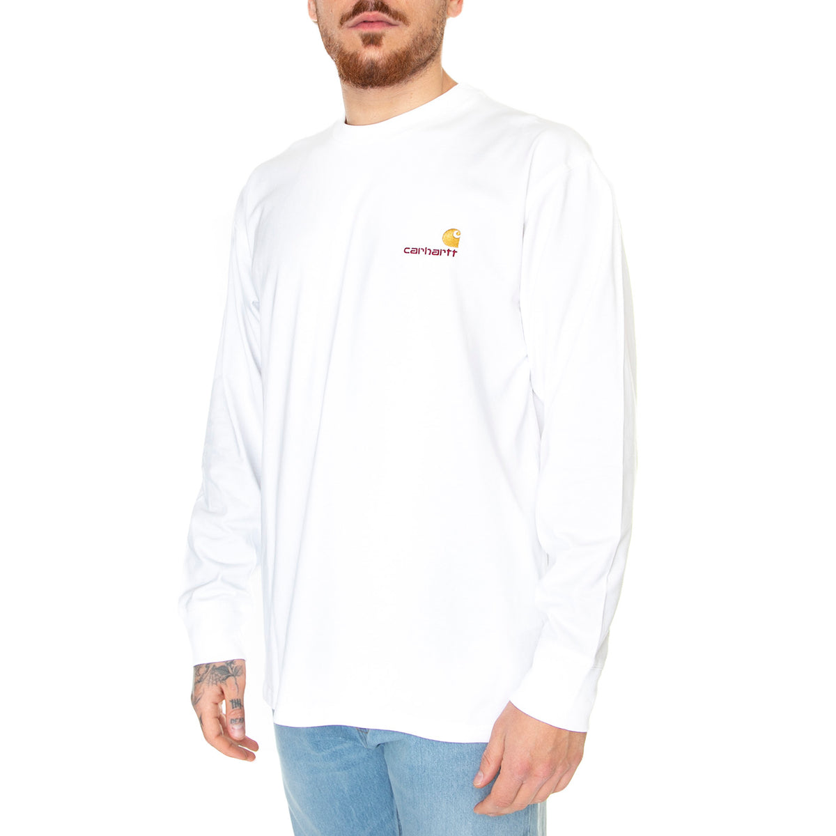 L/S AMERICAN SCRIPT T-SHIRT WHITE - Maglietta Girocollo Maniche Lunghe Uomo Bianca I029955 02XX CARHARTT WIP 