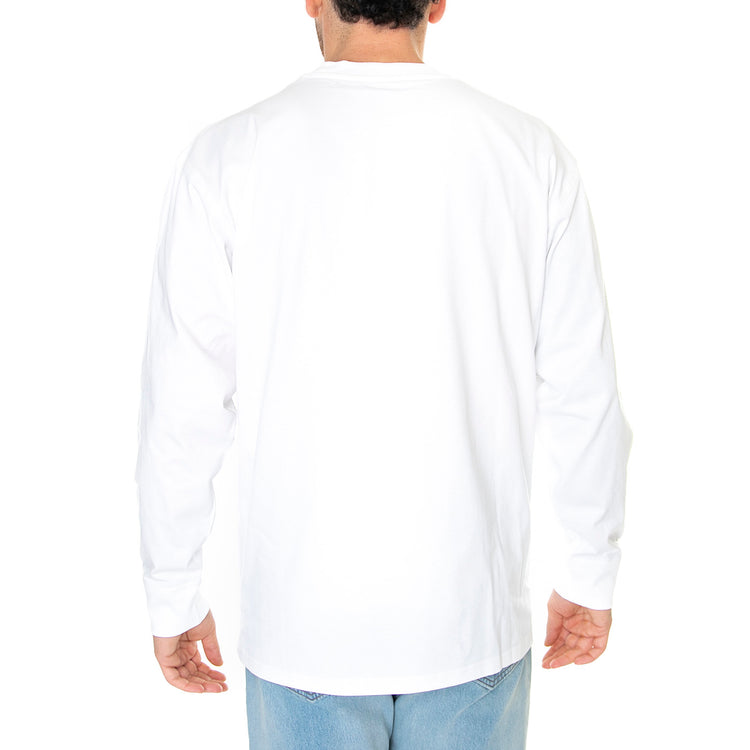 L/S AMERICAN SCRIPT T-SHIRT WHITE - Maglietta Girocollo Maniche Lunghe Uomo Bianca I029955 02XX CARHARTT WIP 