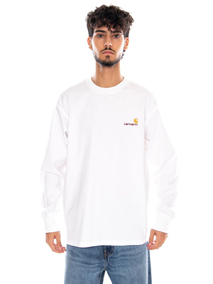 L/S AMERICAN SCRIPT T-SHIRT WHITE - Maglietta Girocollo Maniche Lunghe Uomo Bianca I029955 02XX CARHARTT WIP 