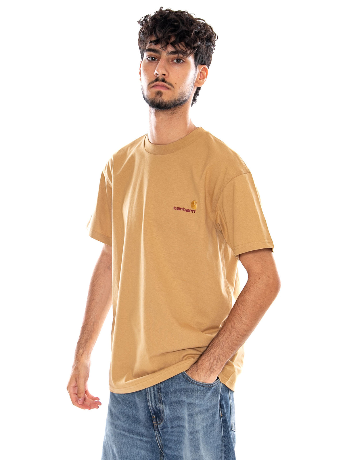 S/S AMERICAN SCRIPT T-SHIRT WIP DUSTY H - Maglietta Girocollo Uomo Marrone I029956 3TFXX CARHARTT WIP 