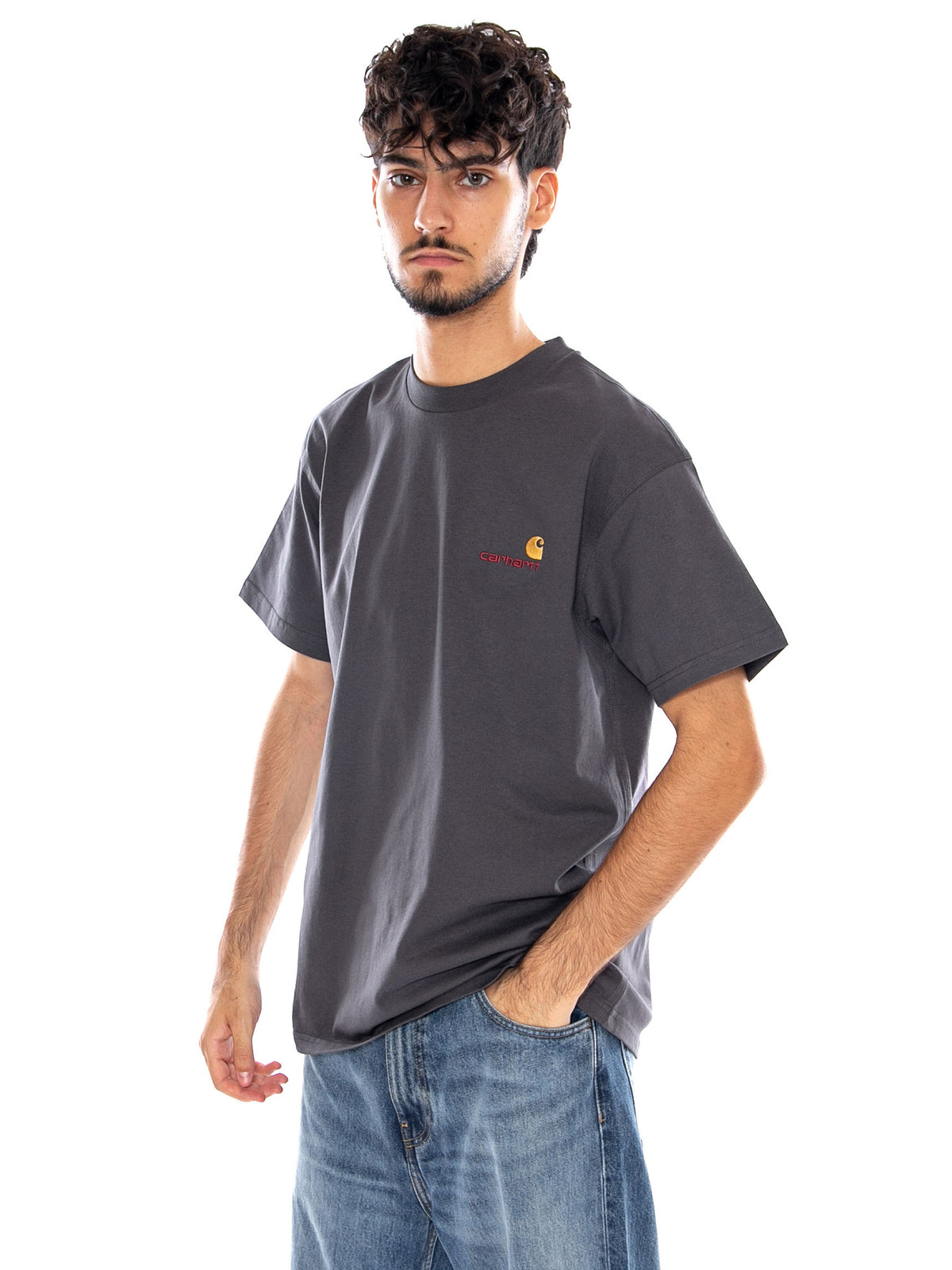 S/S AMERICAN SCRIPT T-SHIRT GRAPHITE - Maglietta Girocollo Uomo Grigia I029956 87XX CARHARTT WIP 