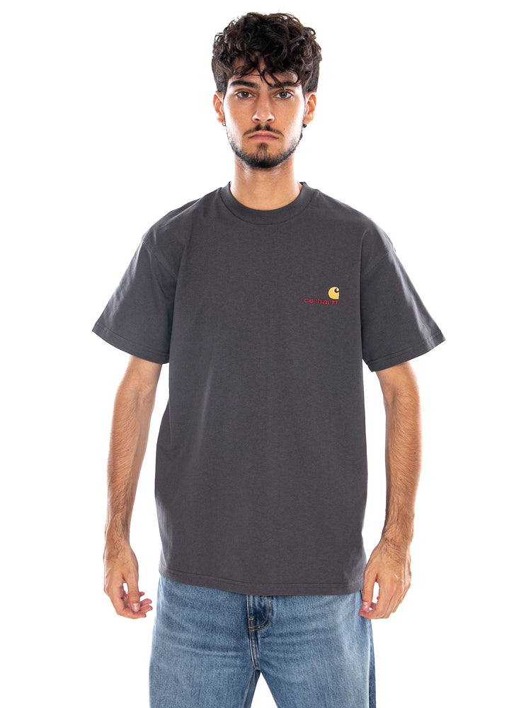S/S AMERICAN SCRIPT T-SHIRT GRAPHITE - Maglietta Girocollo Uomo Grigia I029956 87XX CARHARTT WIP 