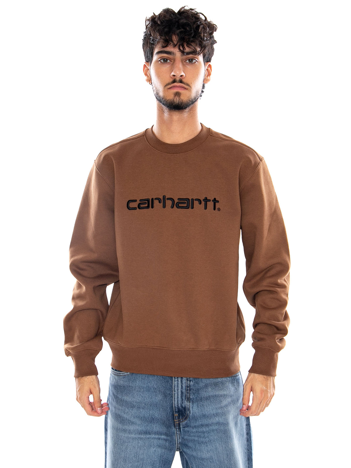 CARHARTT SWEAT WIP H BROWN / BLACK - Felpa Girocollo Uomo Marrone I030546 3YYXX CARHARTT WIP 