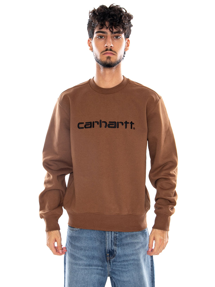 CARHARTT SWEAT WIP H BROWN / BLACK - Felpa Girocollo Uomo Marrone I030546 3YYXX CARHARTT WIP 