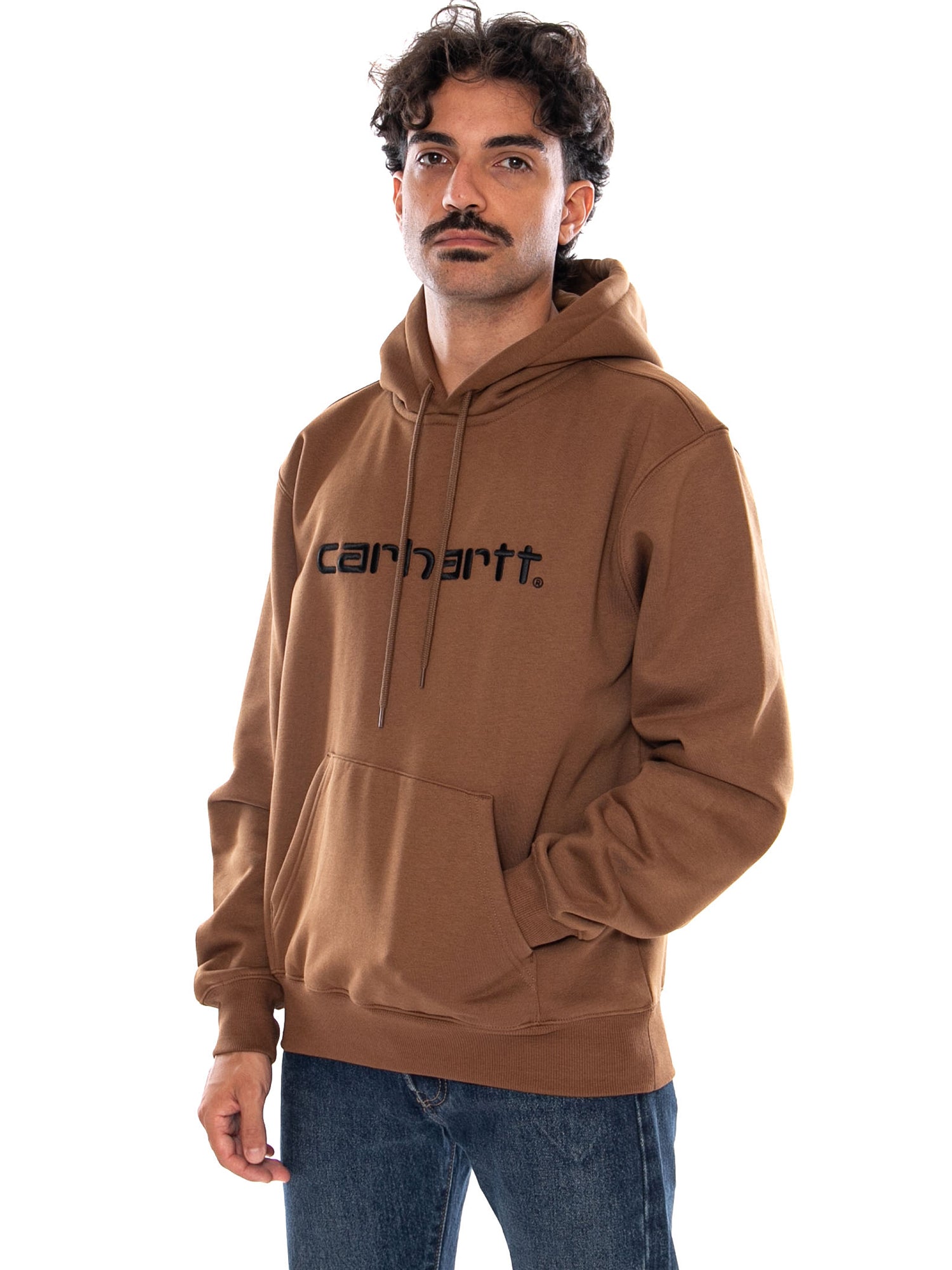 CARHARTT WIP HOODED CARHARTT SWEAT BROWN / BLACK - Felpa con Cappuccio Uomo Marrone I030547 3YYXX CARHARTT WIP 