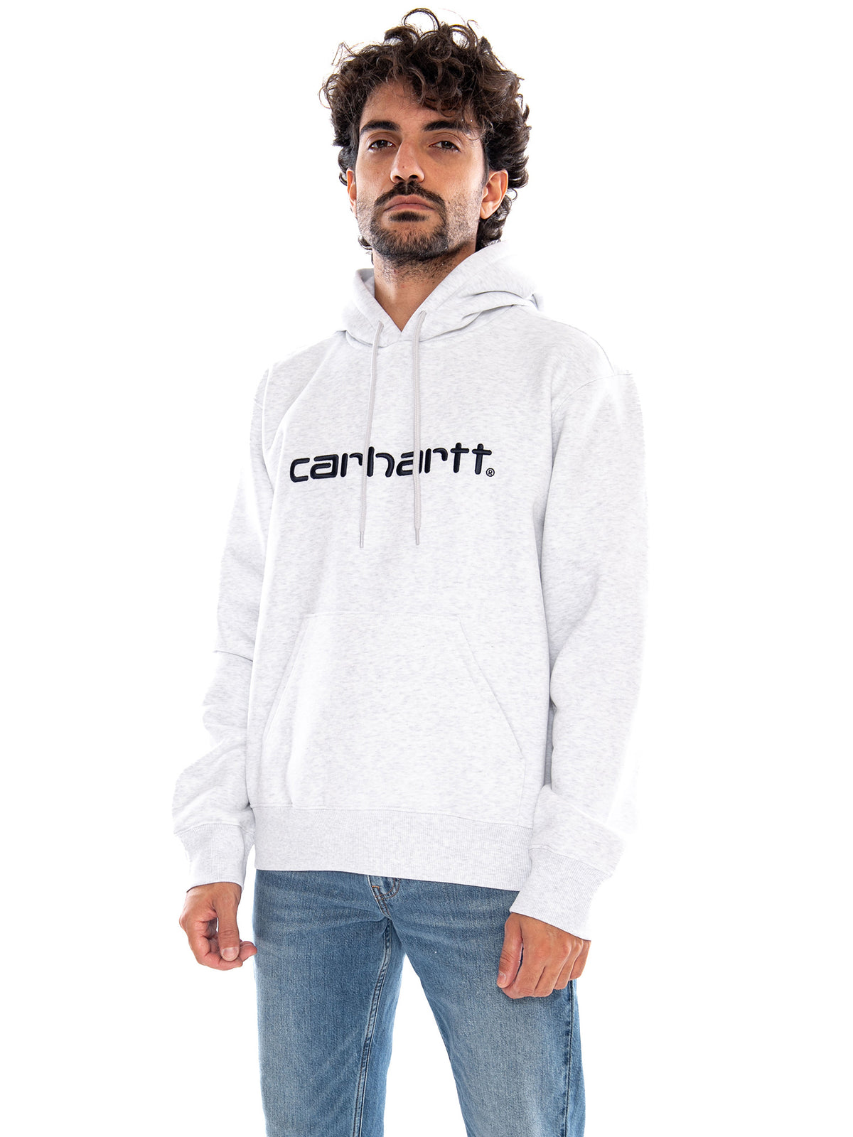 Hooded Carhartt Sweat Ash Heather / Graphite - Felpa con Cappuccio Uomo Grigia I030547 3Z5XX CARHARTT WIP 