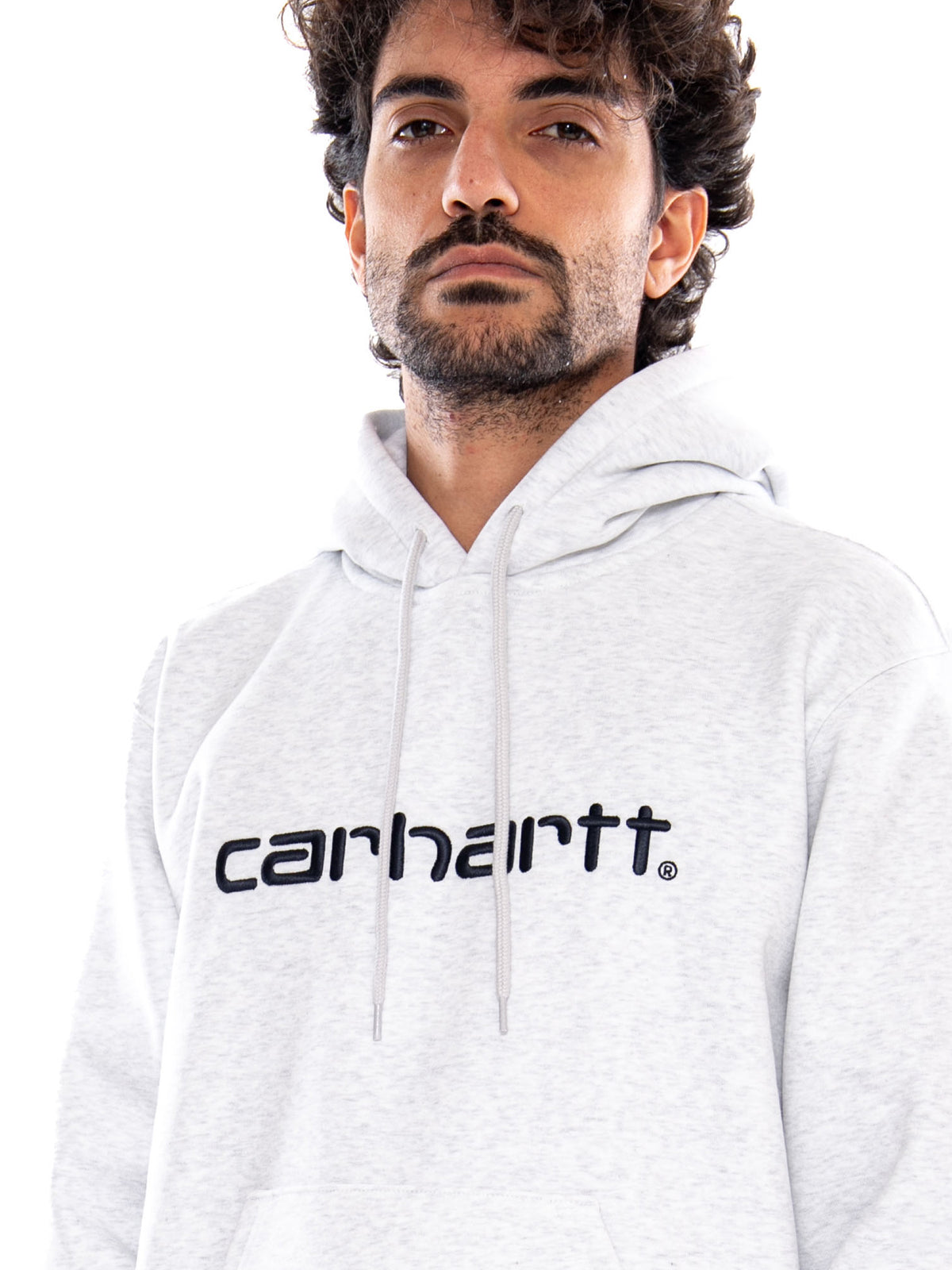 Hooded Carhartt Sweat Ash Heather / Graphite - Felpa con Cappuccio Uomo Grigia I030547 3Z5XX CARHARTT WIP 