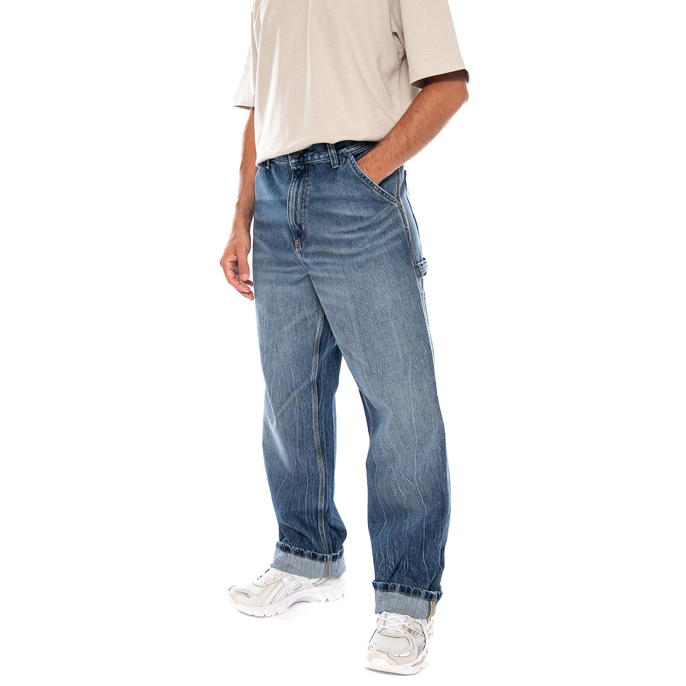 SINGLE KNEE PANT BLUE MARBLE USED WASH - Pantaloni Denim Jeans Uomo Blu<BR/> I032024 017X CARHARTT WIP 