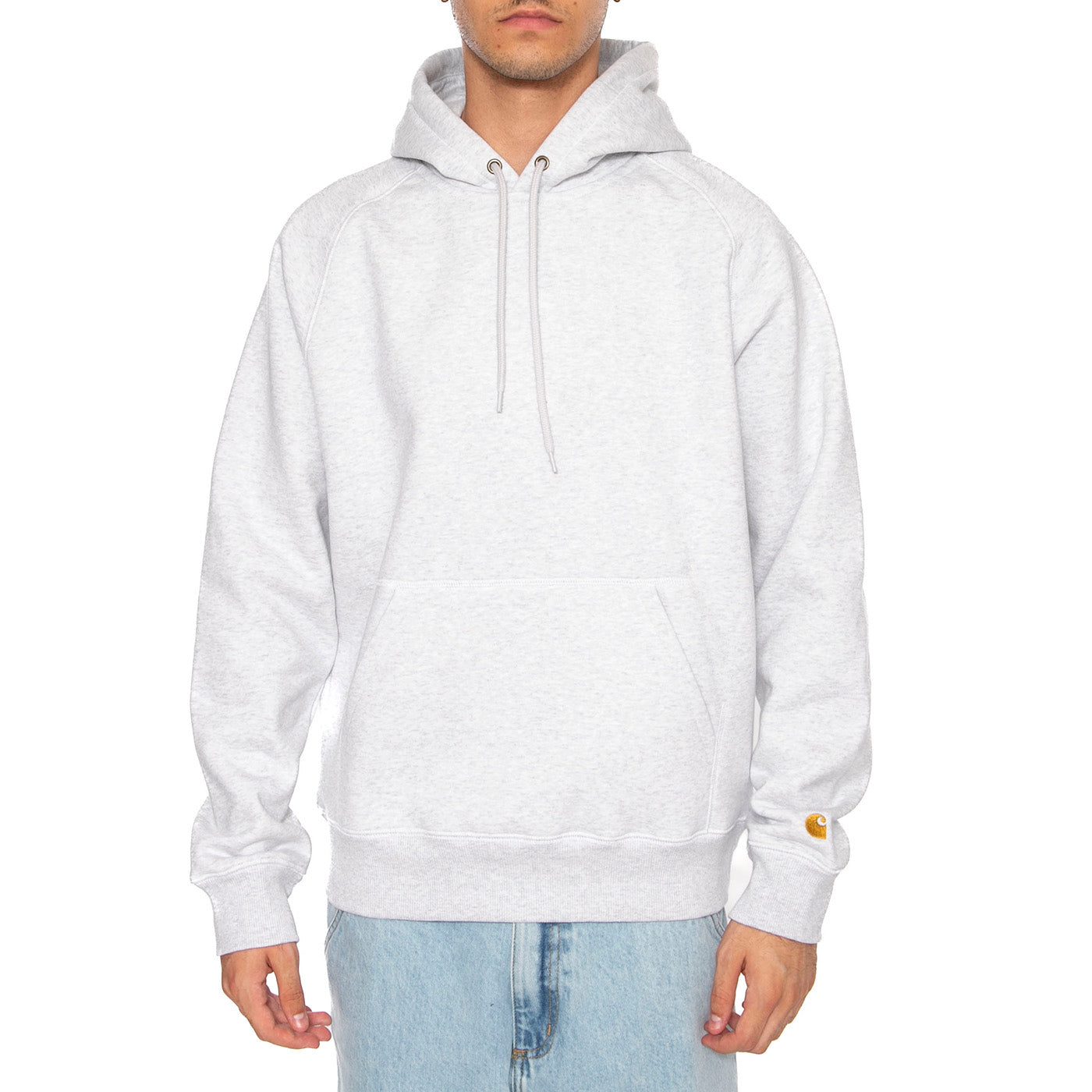 HOODED CHASE SWEAT ASH HEATHER / GOLD - Felpa con Cappuccio Uomo Grigia I033661 00JXX CARHARTT WIP 