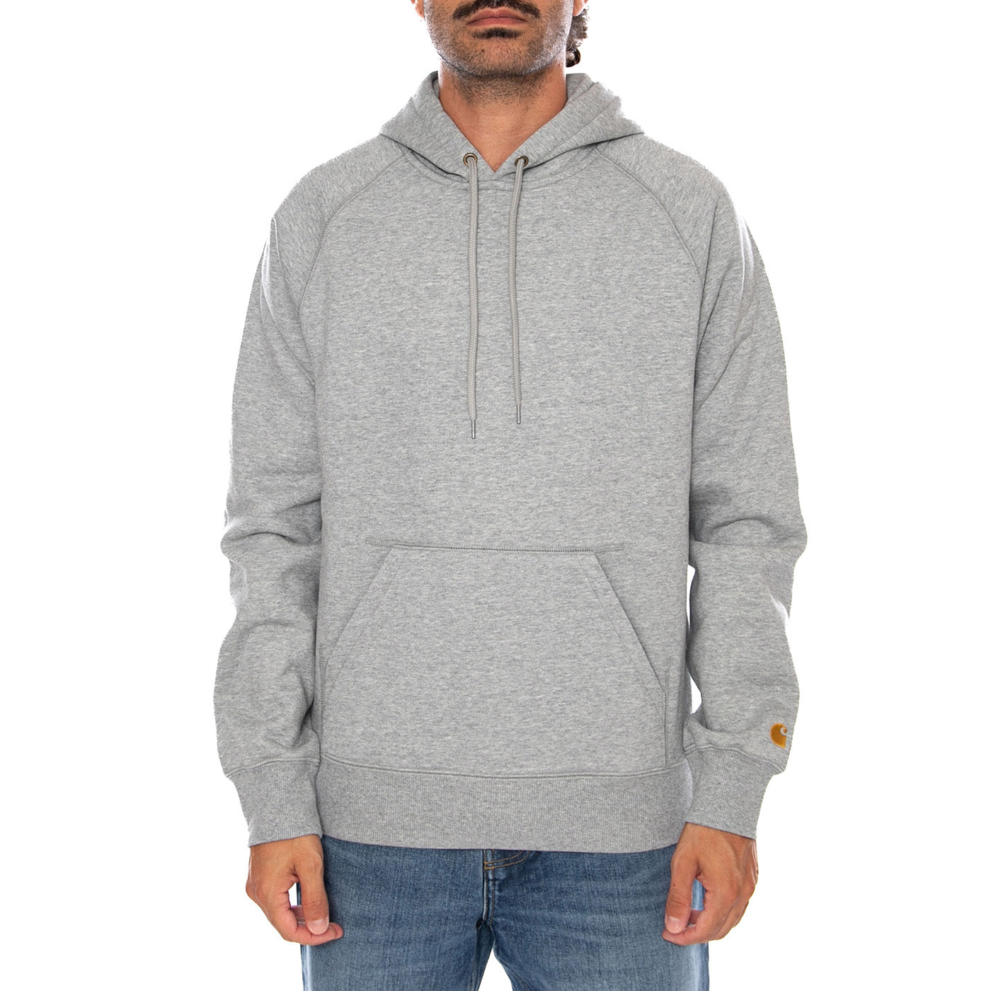 HOODED CHASE SWEAT GREY HEATHER / GOLD - Felpa con Cappuccio Uomo Grigia I033661 00MXX CARHARTT WIP 