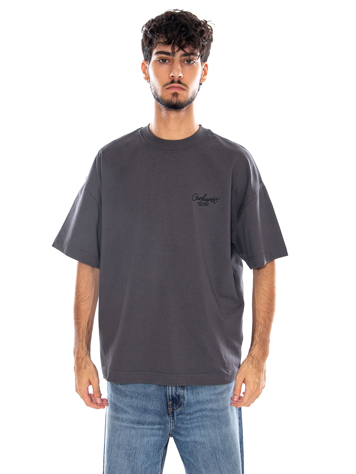 S/S SIGNATURE SCRIPT T-SHIRT GRAPHITE / DARK SCARAB - Maglietta Girocollo Uomo Grigia I033828 3Z7XX CARHARTT WIP 