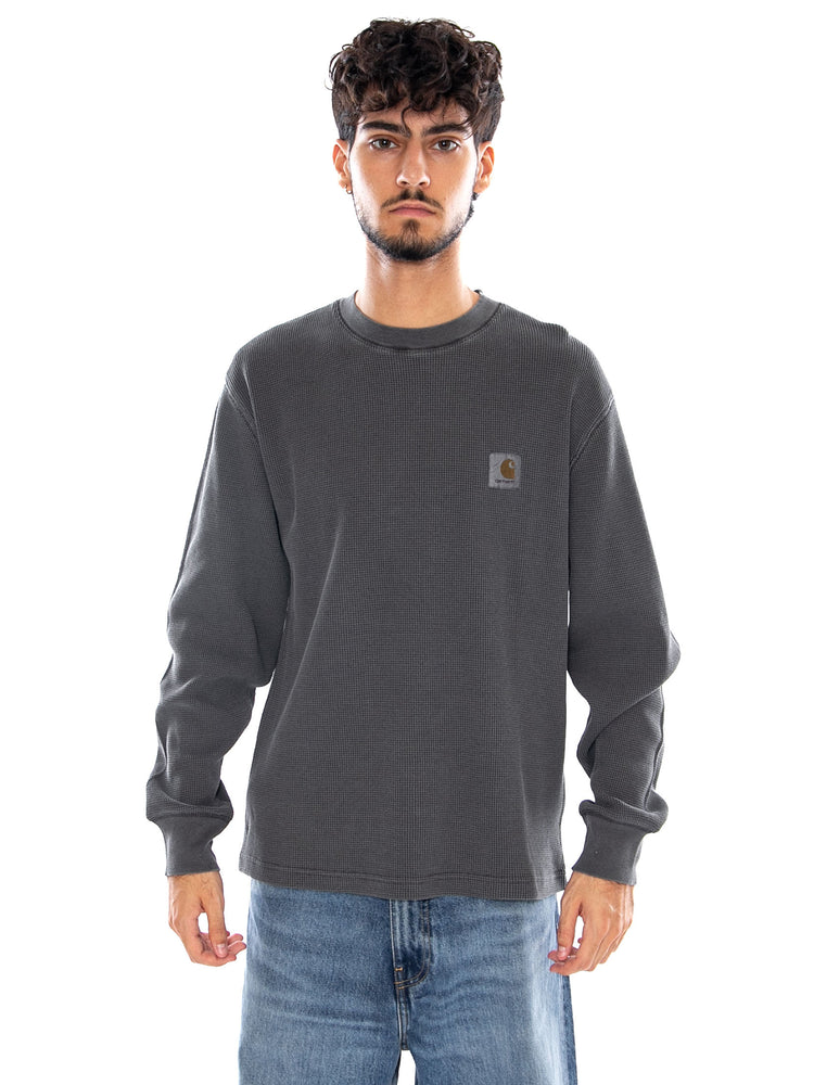 L/S VISTA WAFFLE T-SHIRT BLACK GARMENT DYED - Maglietta Girocollo Uomo Nera I035304 89GD CARHARTT WIP 