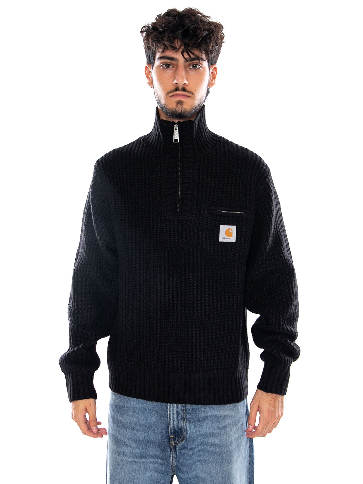 DETROIT HALF ZIP SWEATER BLACK - Felpa con Mezza Zip Uomo Nera I035398 89XX CARHARTT WIP 