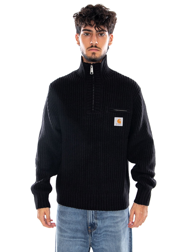 DETROIT HALF ZIP SWEATER BLACK - Felpa con Mezza Zip Uomo Nera I035398 89XX CARHARTT WIP 