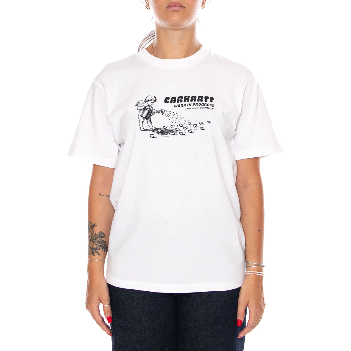 W' S/S BUMPER STICKER T-SHIRT WHITE - Maglietta Girocollo Donna Bianca I036908 02XX CARHARTT WIP 