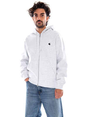 HOODED MACK JACKET ASH HEATHER / BLACK - Felpa con Cappuccio e Zip Uomo Grigia I037102 00OXX CARHARTT WIP 