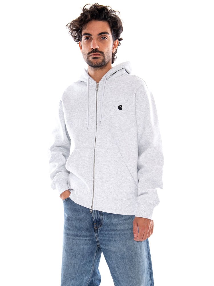 HOODED MACK JACKET ASH HEATHER / BLACK - Felpa con Cappuccio e Zip Uomo Grigia I037102 00OXX CARHARTT WIP 