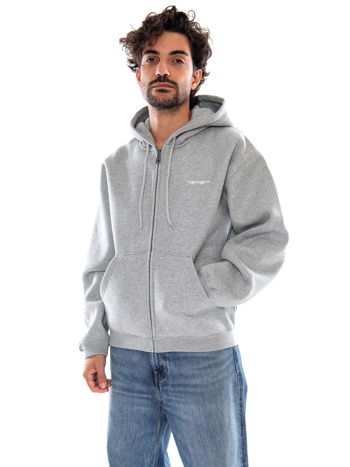 HOODED EBBERT JACKET GREY HEATHER / WHITE - Felpa con Cappuccio e Zip Uomo Grigia I037114 00DXX CARHARTT WIP 