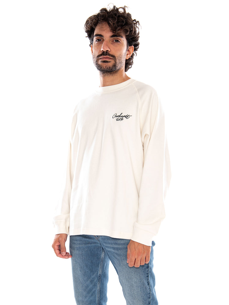 L/S Signature Rib T-Shirt Wax / Black - Maglietta Girocollo Uomo Beige / Nera I037121 0D3XX CARHARTT WIP 