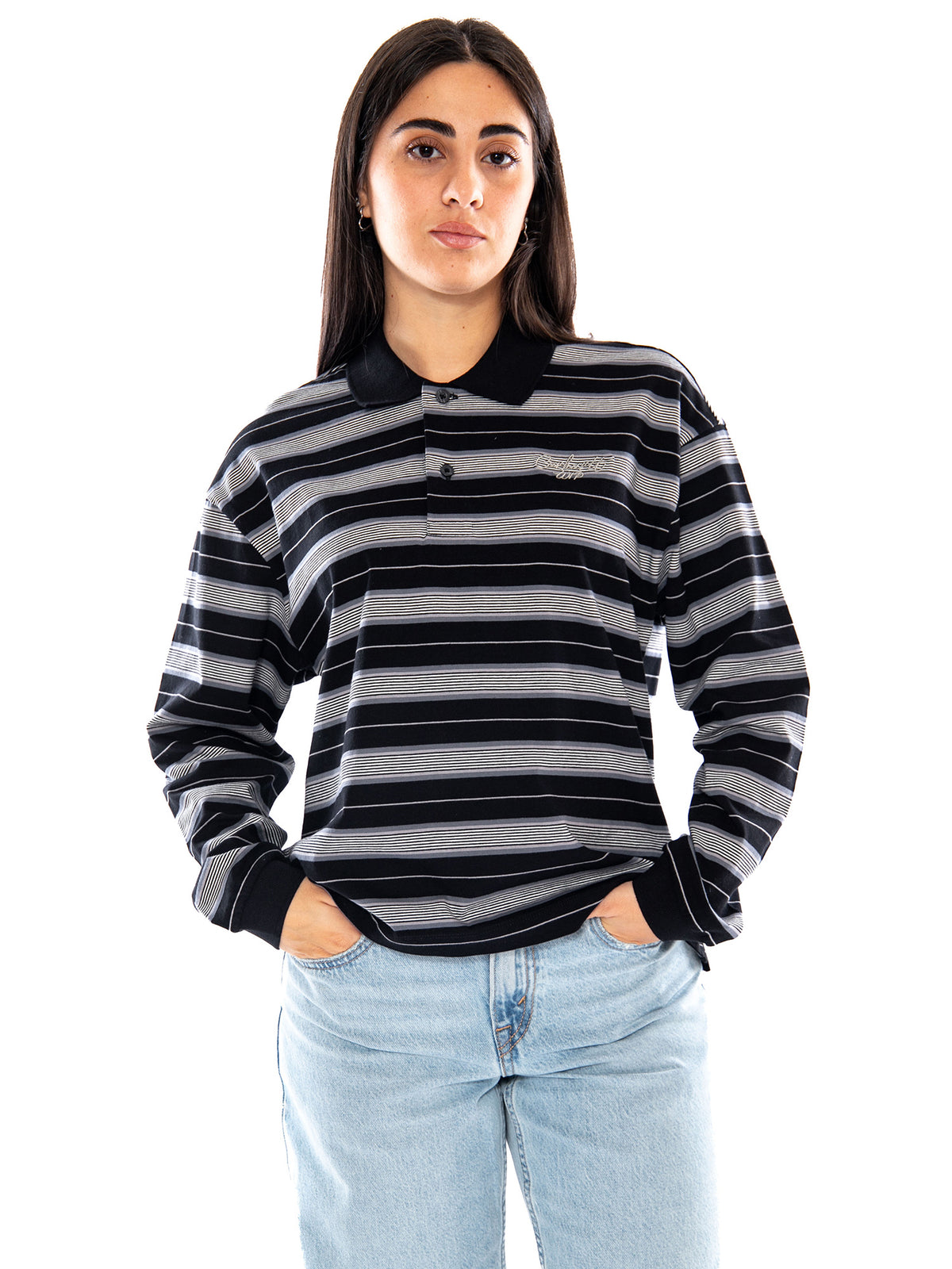 Carhartt WIP W' L/S Bronson Polo Black - Polo Donna a Maniche Lunghe Nera Multicolore I037172 3UIXX CARHARTT WIP 