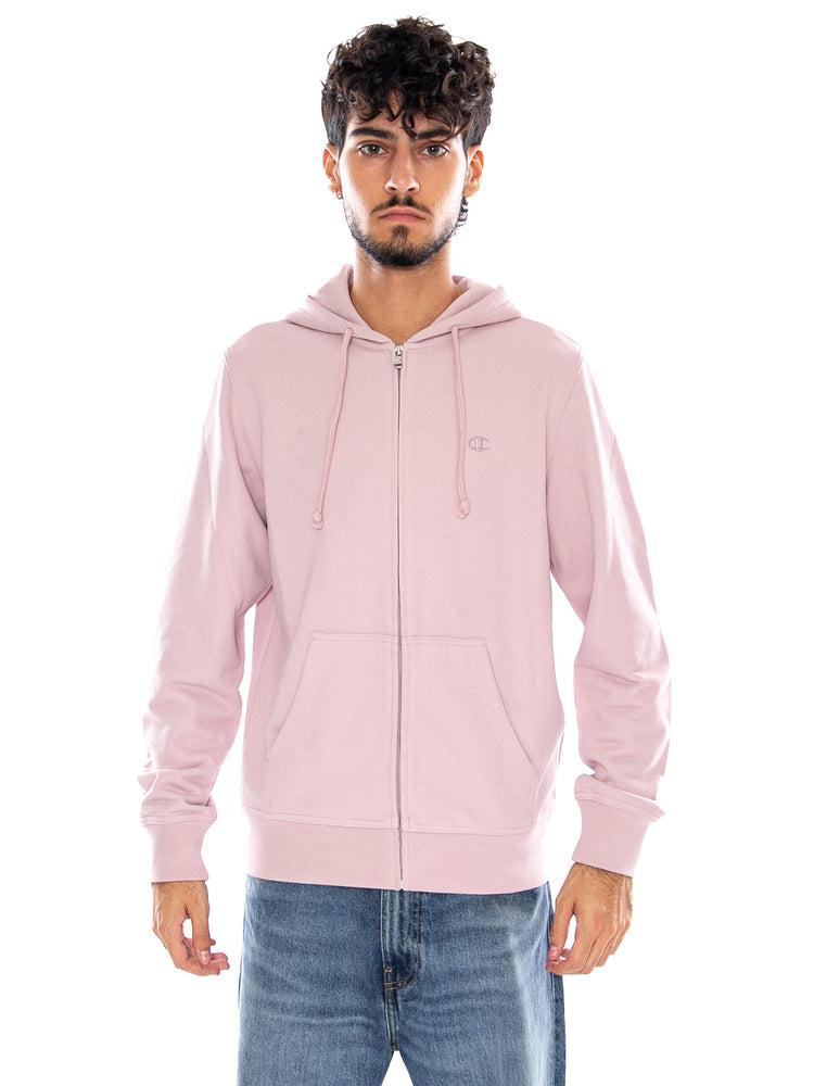 FULL ZIP HOODIE SWEATSHIRT PINK - Felpa con Cappuccio e Zip Uomo Rosa 220786 PS230 CHAMPION 